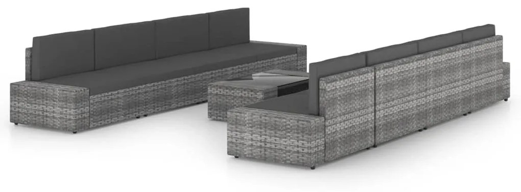 vidaXL 9 pcs conjunto lounge de jardim c/ almofadões vime PE cinzento