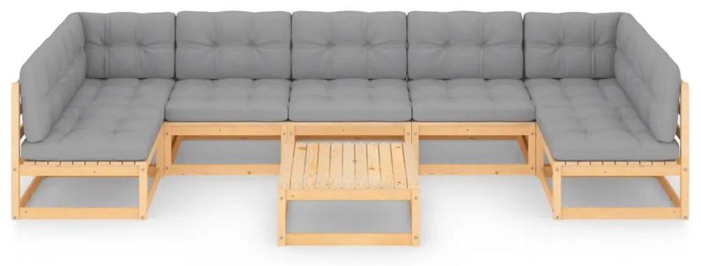 8 pcs conjunto lounge de jardim c/ almofadões pinho maciço