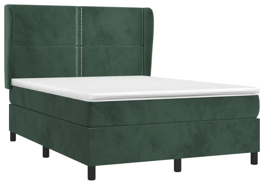 Cama com molas/colchão 140x190 cm veludo verde-escuro
