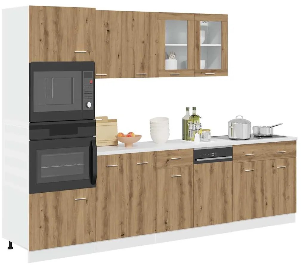 vidaXL 7pcs armário de cozinha conj. deriv. madeira carvalho artisiano