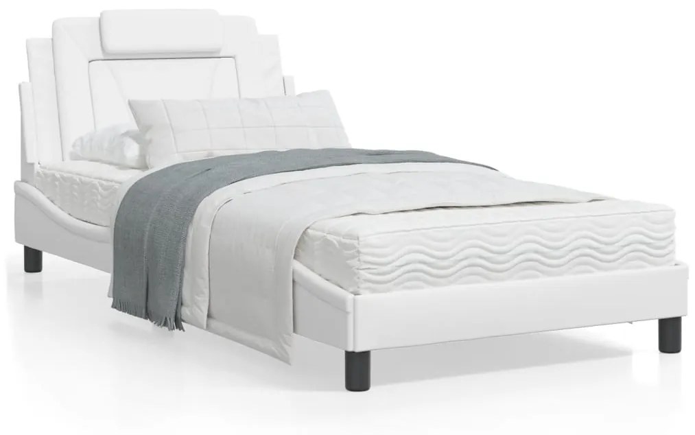 vidaXL Estrutura cama c/ luzes LED 100x200 cm couro artificial branco