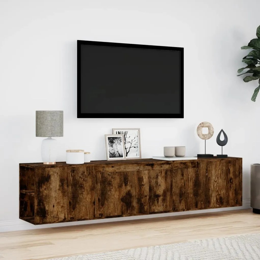 Móvel de parede p/ TV luzes LED 180x31x39,5 cm carvalho fumado
