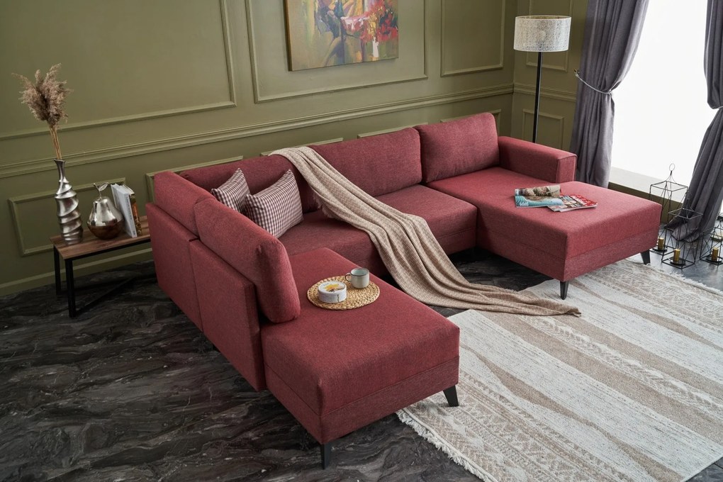 Sofá-Cama de Canto Efsun – Vermelho Claret – 300 x 78 x 202 cm