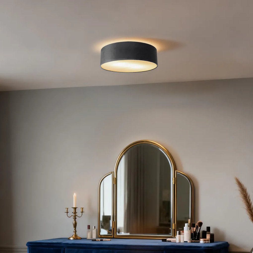 Candeeiro de teto moderno cinzento 40 cm com interior dourado - Drum