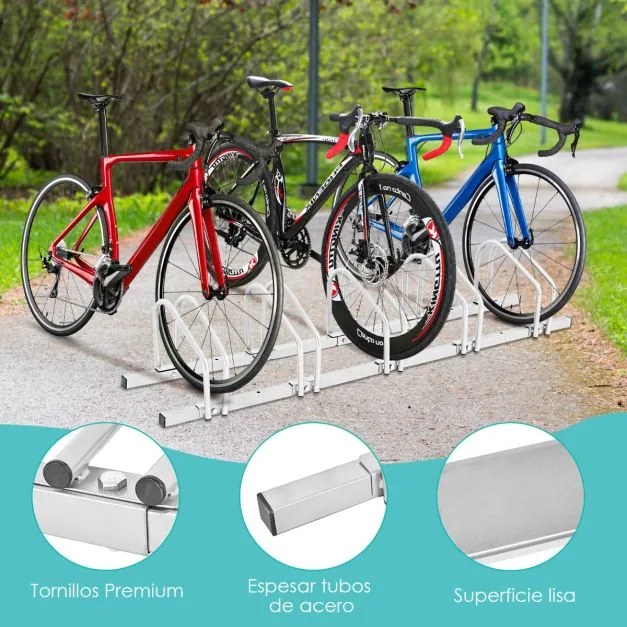 Suporte para bicicletas para 5 bicicletas Suporte para bicicletas para casa, jardim, garagem, parque 150 x 32,5 x 26 cm Prata