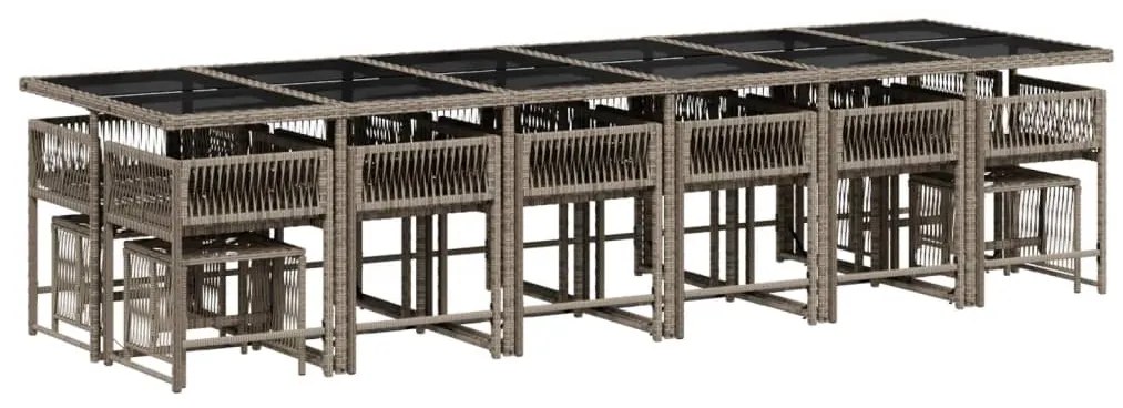 17 pcs conj. de jantar p/ jardim c/ almofadões vime PE cinzento