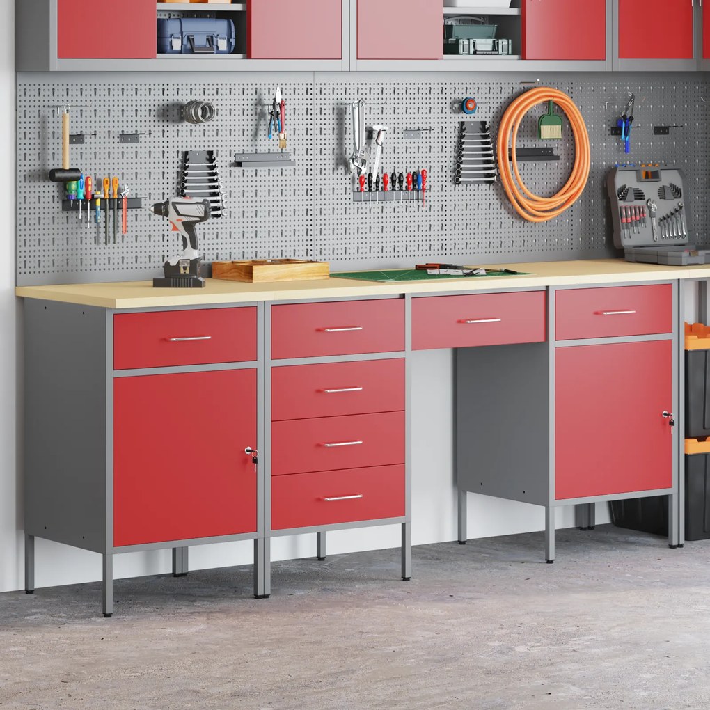 vidaXL Armário de Trabalho com gaveta 4 pcs Vermelho 200 x 55 x 85 cm