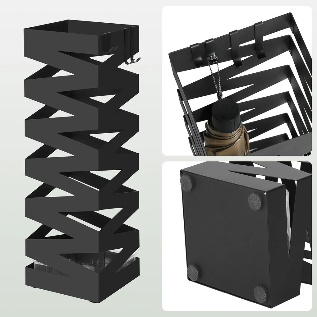 Suporte para guarda-chuvas em metal 20 x 20 x 49 cm Preto