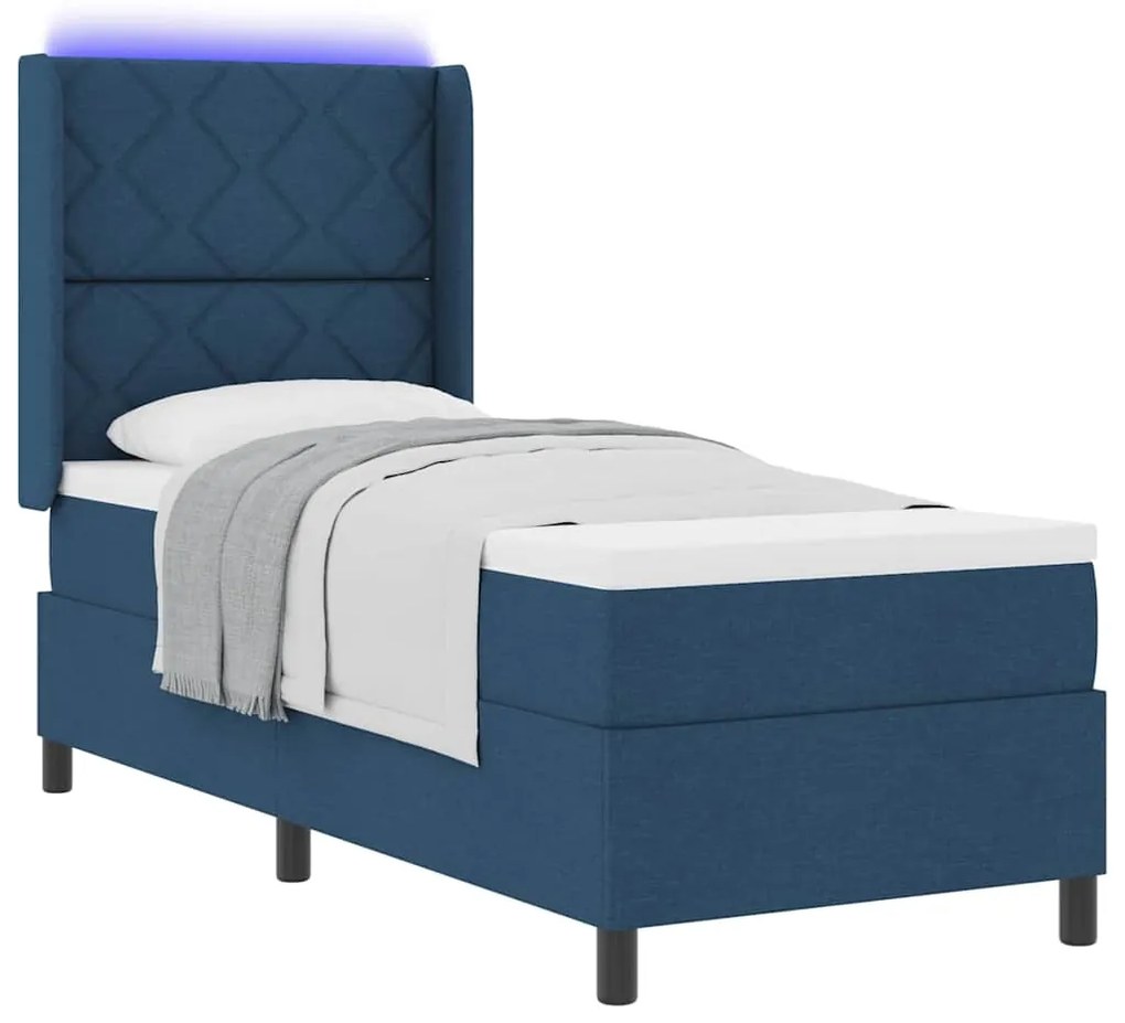 Cama Box com Colchão e Luz LED Azul, 80x200 cm, Tecido