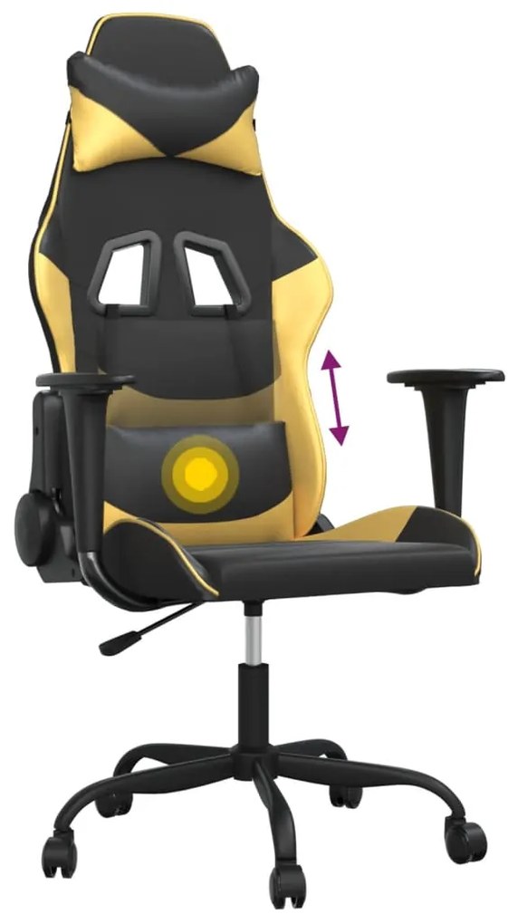 Cadeira gaming massagens couro artificial preto e dourado