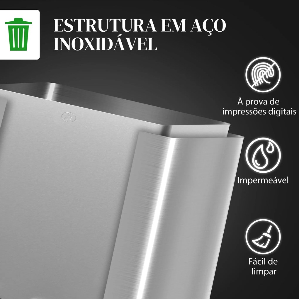 HOMCOM Balde de Lixo de Cozinha com 2 Compartimentos 2x15L Cubo de Lix