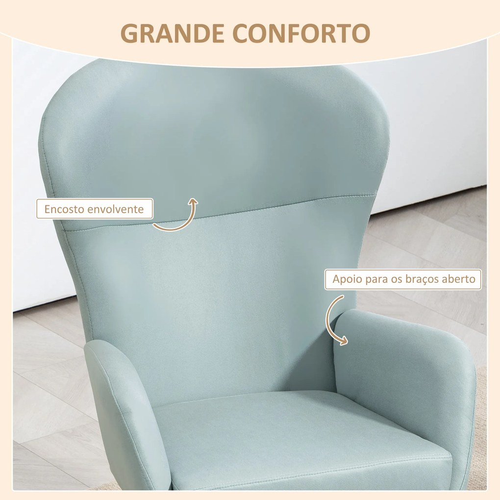 Poltrona Baloiço Estofada em Veludo com Assento Acolchoado Apoio para os Braços e Pés de Madeira de Faia 65x87x102 cm Verde Claro