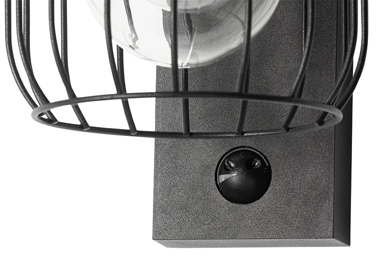 Candeeiro de parede exterior moderno preto IP44 com sensor de movimento - Luc Moderno