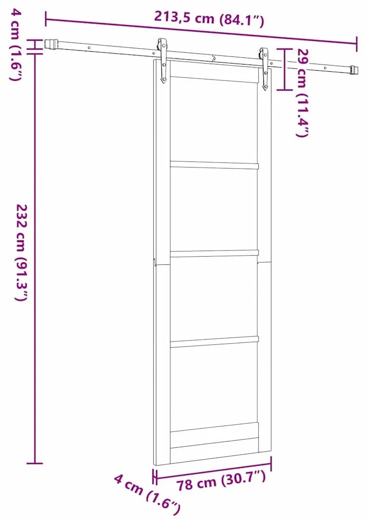 Porta Deslizante com Conjunto de Hardware "ORKDAL" 78x232 cm