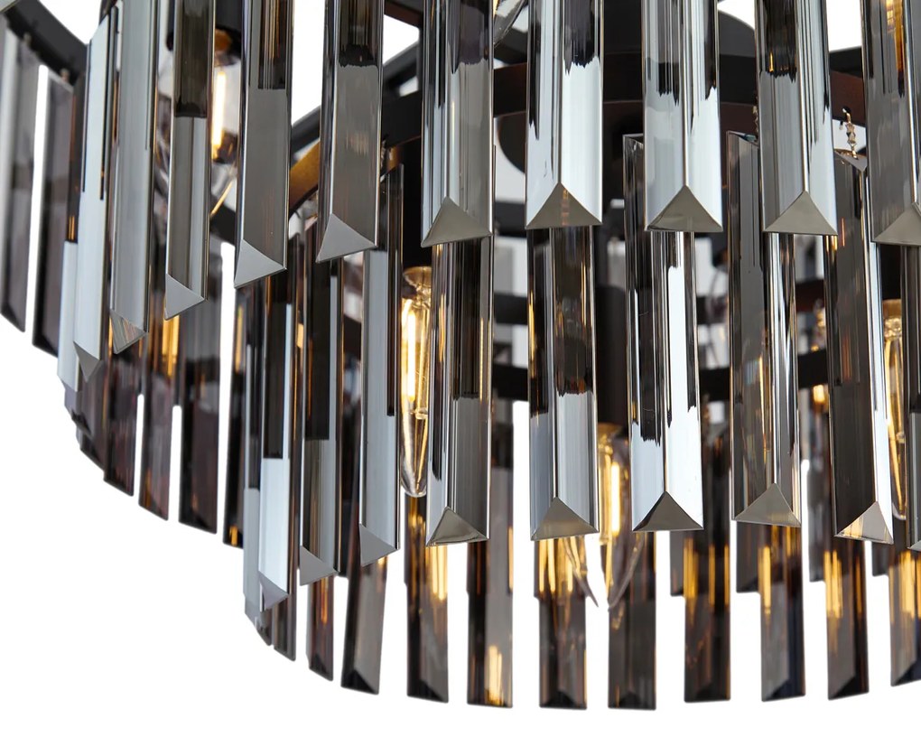 Lustre moderno preto com vidro fumê 9 luzes - Amel