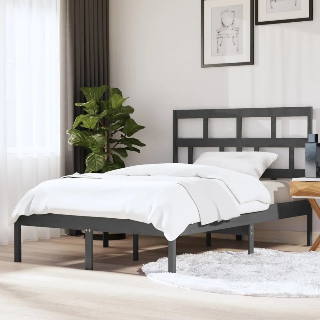 vidaXL Estrutura de cama king 150x200 cm madeira maciça cinzento