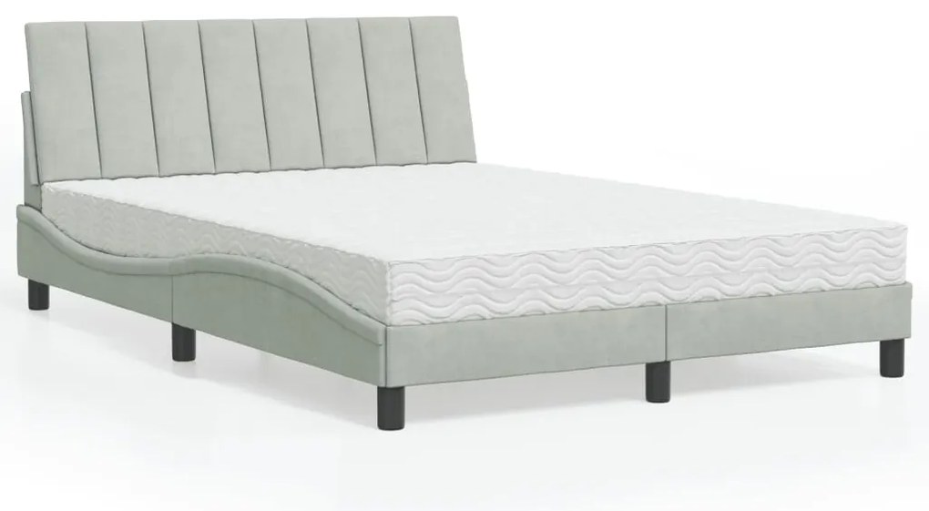Cama com colchão 140x190 cm veludo cinzento-claro