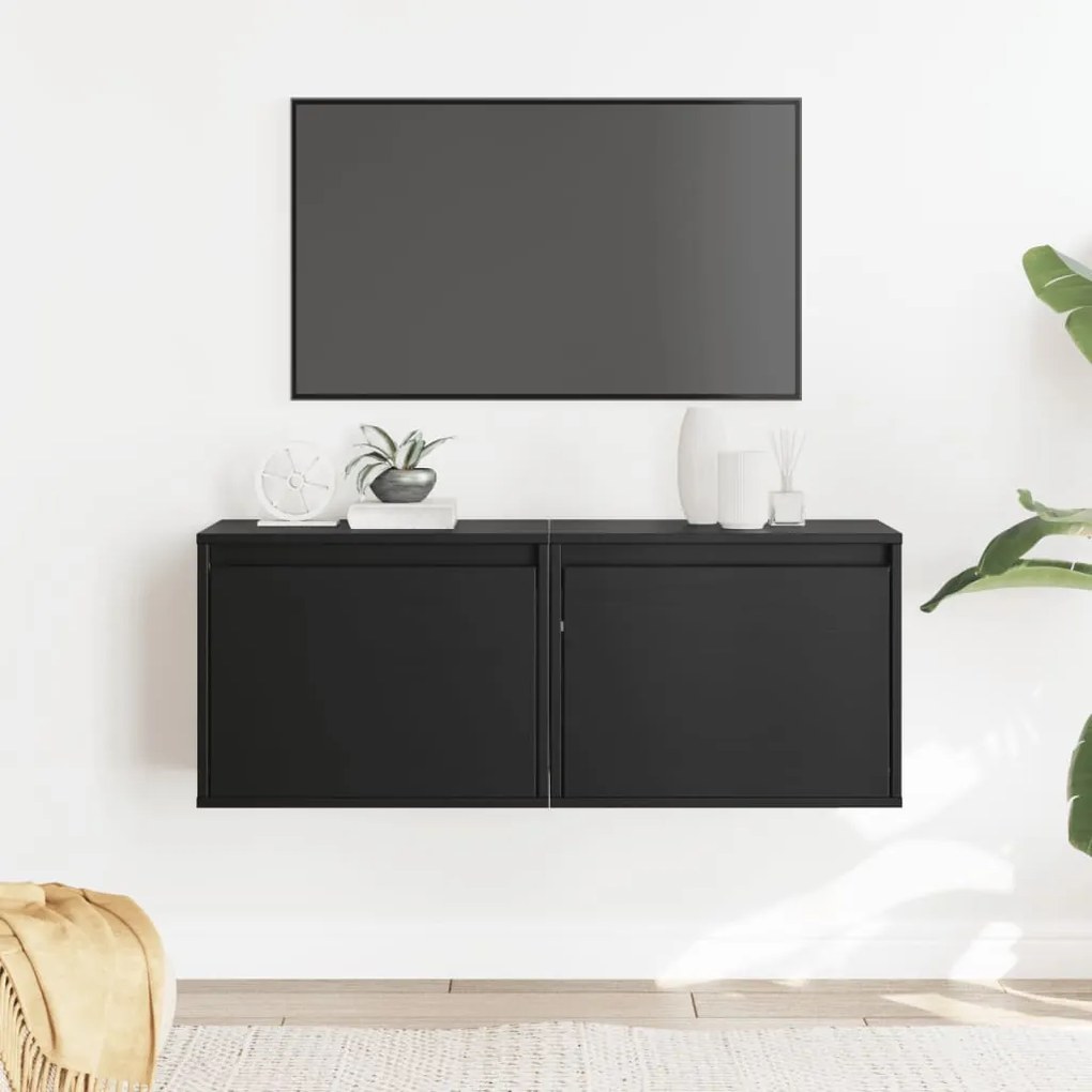 vidaXL Armários de parede 2 pcs 45x30x35 cm pinho maciço preto