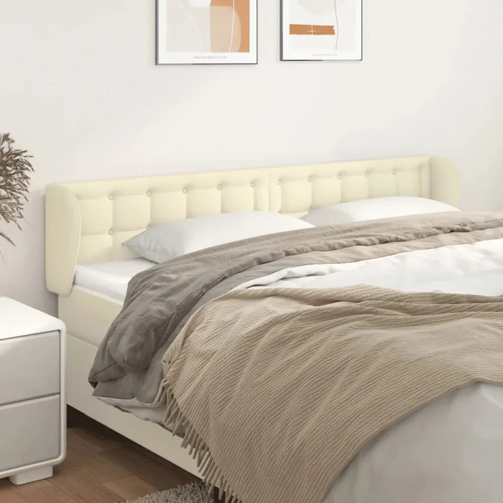 vidaXL Cabeceira de cama c/ abas couro artificial 183x23x78/88cm creme