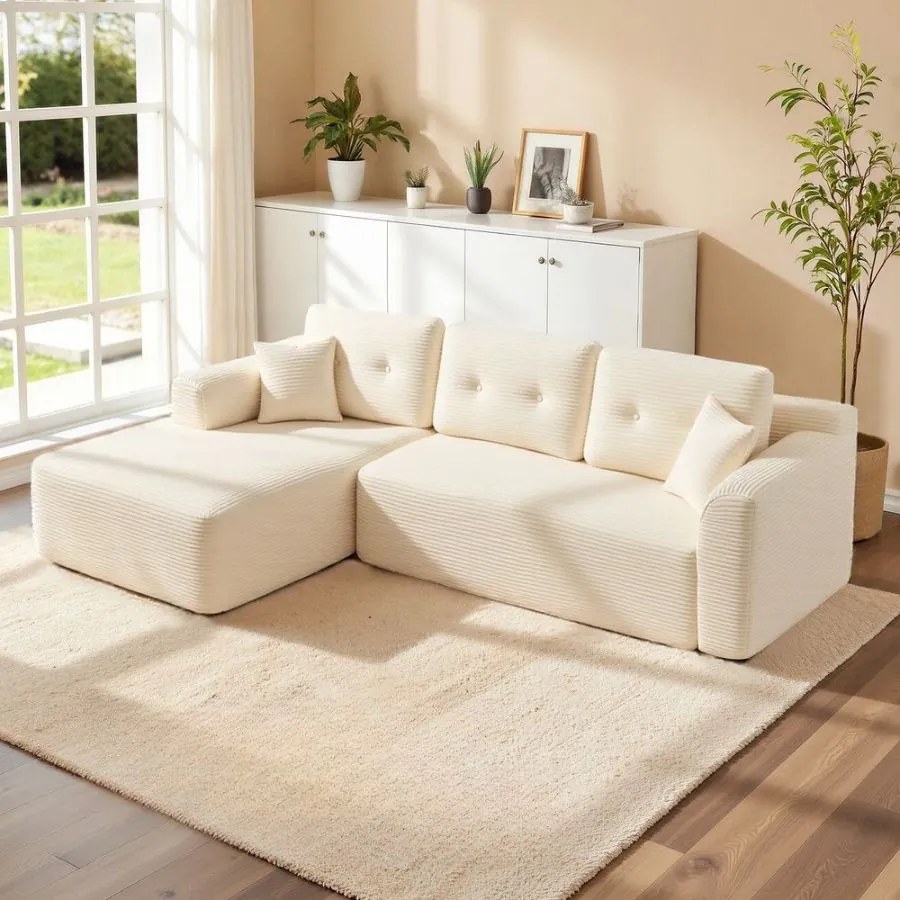 Sofá modular de canto com Chaise long à esquerda, 244 cm de largura 150 x 244 x 73 cm branco creme