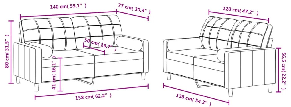 2 pcs conjunto de sofás com almofadas tecido cinzento-claro