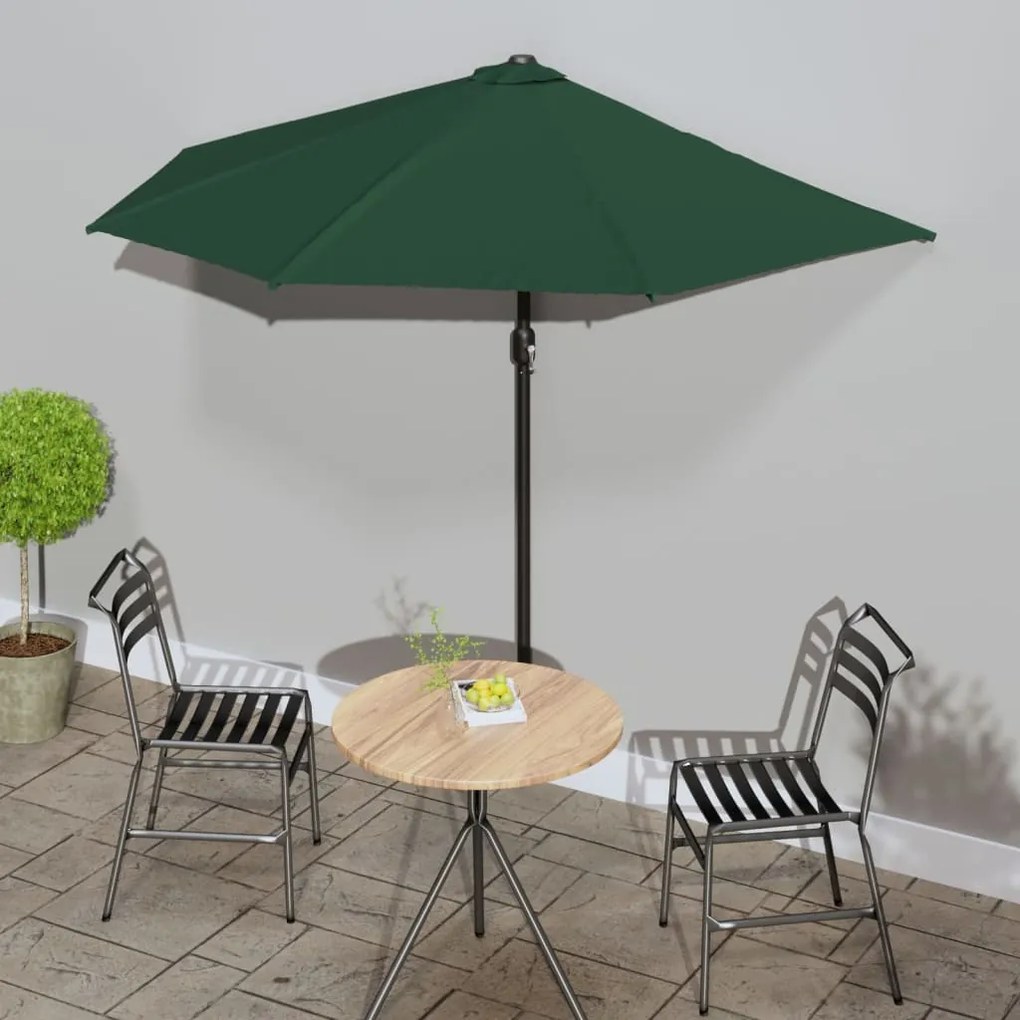 vidaXL Guarda-sol varanda mastro alumínio 270x144cm verde semicircular
