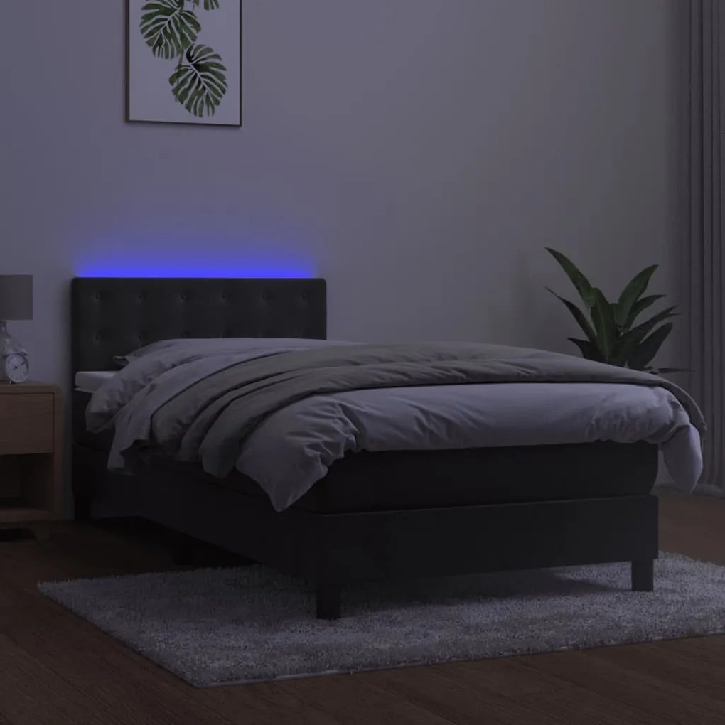 Cama box spring c/ colchão/LED 90x190 cm veludo cinzento-escuro