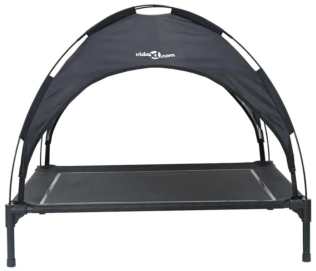 Cama Elevada para Cães com Capota Removível Preto XL Aço