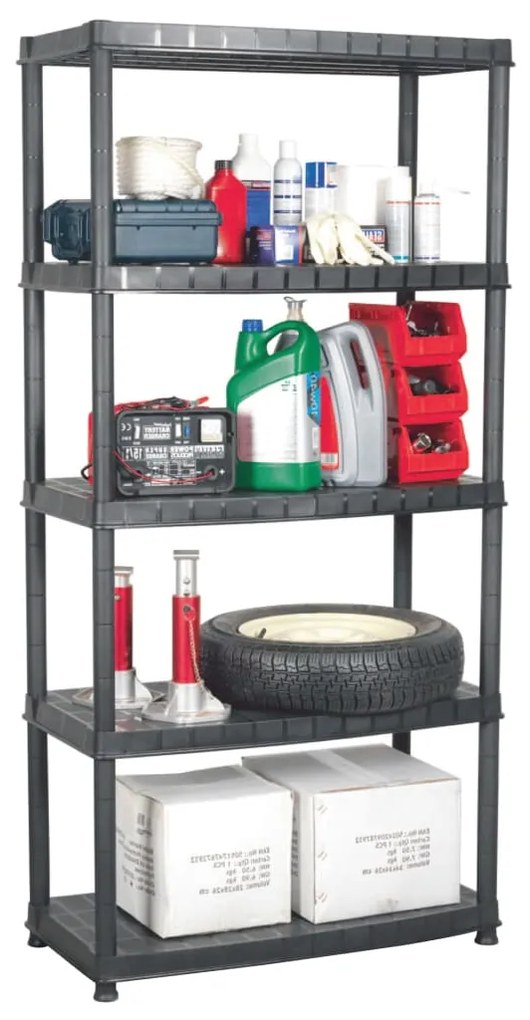 Unidade com 5 prateleiras 85x40x185 cm plástico preto