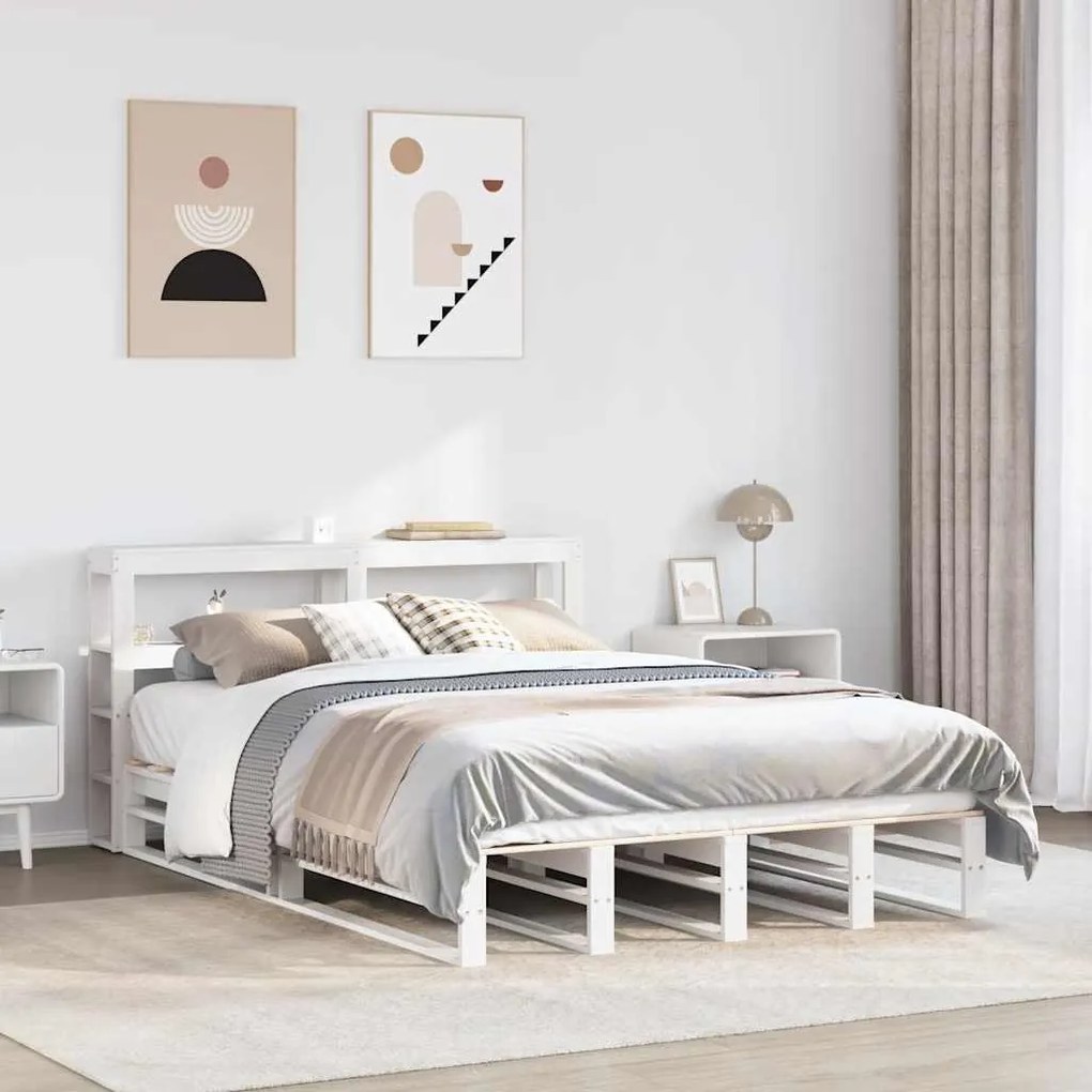 Cama sem colchão 140x190 cm madeira de pinho maciça branco