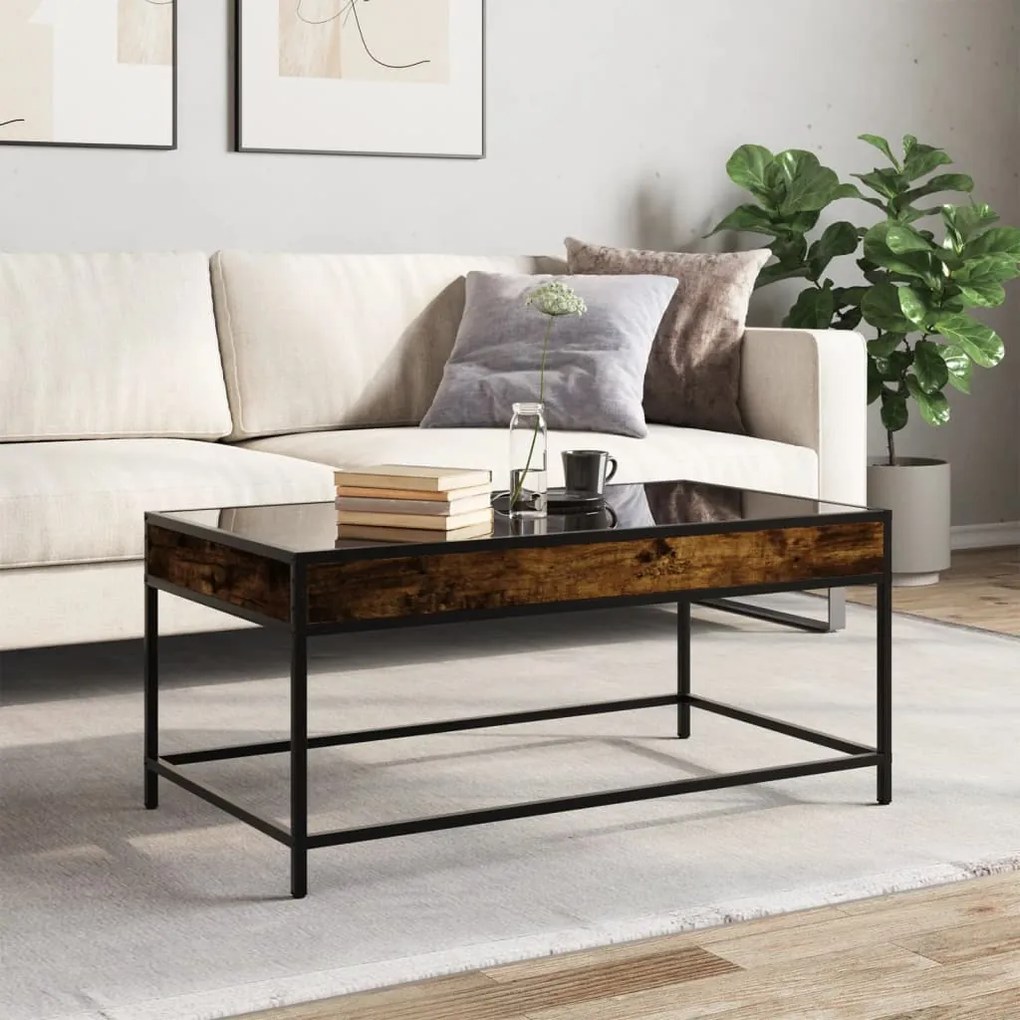 Mesa de centro luzes LED Infinity 90x50x41 cm carvalho fumado