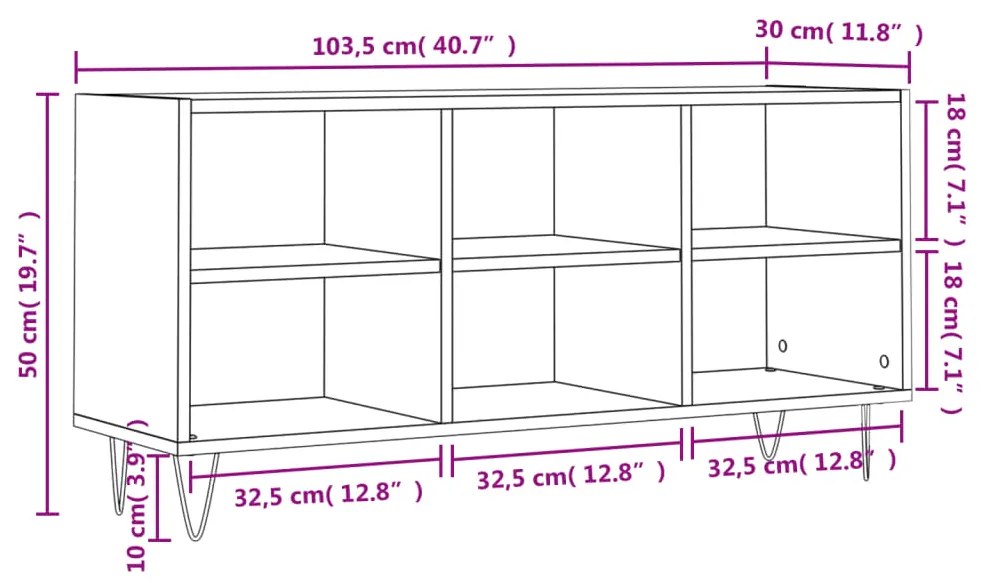 Móvel de TV 103,5x30x50 cm derivados madeira carvalho castanho