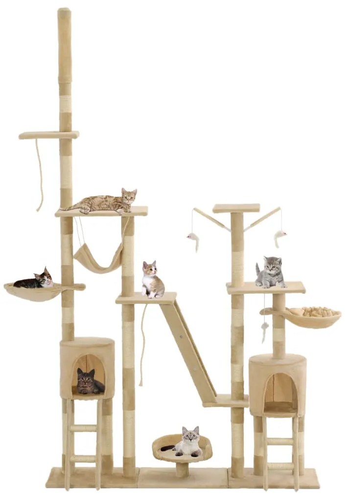 Árvore para gatos c/ postes arranhadores sisal 230-250 cm bege