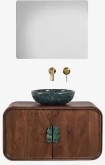 Conjunto De Móvel De Casa De Banho Suspenso 95x45 Cm Em Madeira De Manga E Pedra Natural Kivalina Mármore Verde Udaipur - Madeira De - Sklum