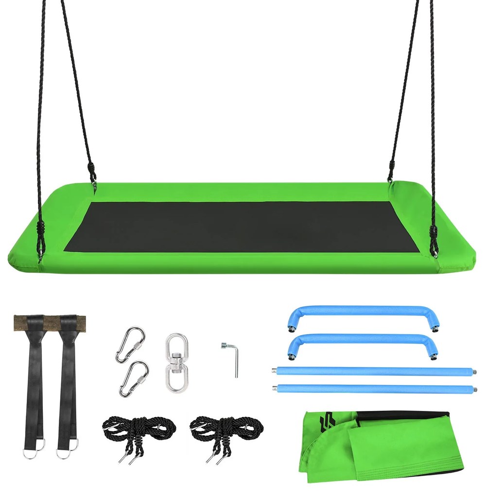 Baloiço de corda ajustável para crianças Estrutura de aço impermeável Interior Exterior Pátio 150 x 80 cm Verde