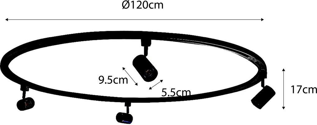 Sistema de iluminação de trilho moderno com 4 focos pretos monofásicos redondos - Iconic Jeana