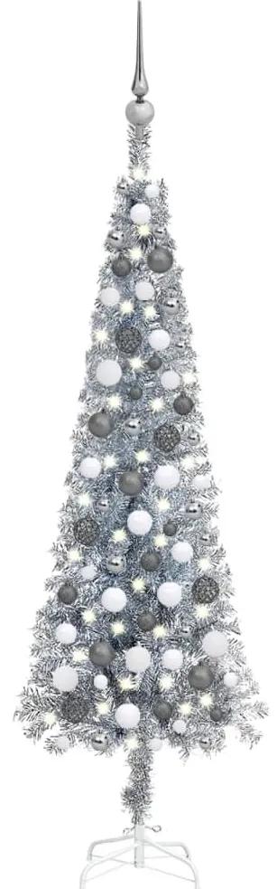 3078131 vidaXL Árvore de Natal fina com luzes LED e bolas 120 cm prateada