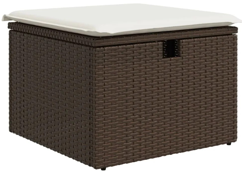 8 pcs conjunto sofás de jardim c/ almofadões vime PE castanho