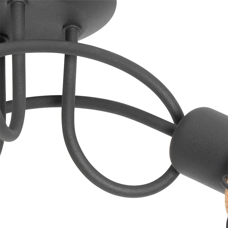 Candeeiro de teto design preto com dourado 3 luzes - Noud Design