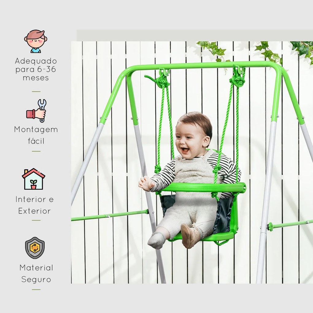 Baloiço Infantil de Aço Baloiço para Crianças de 6-36 Meses com Encost