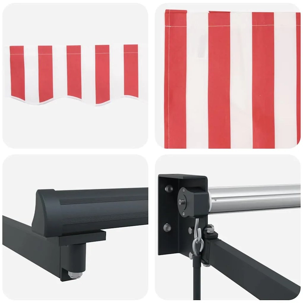Toldo Retrátil Manual Listrado Vermelho e Branco 400x300 cm