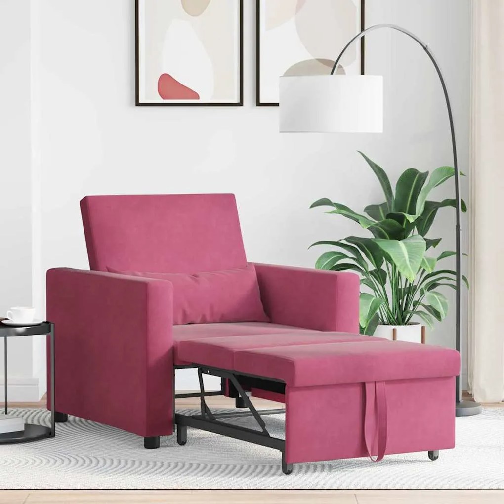 Sofá-Cama Único Conversível 3 em 1 Vinho Vermelho Veludo