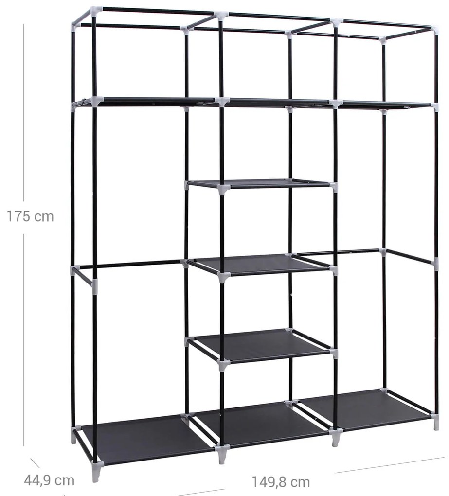 Guarda Roupa grande em tecido 150 x 175 x 45 cm Preto