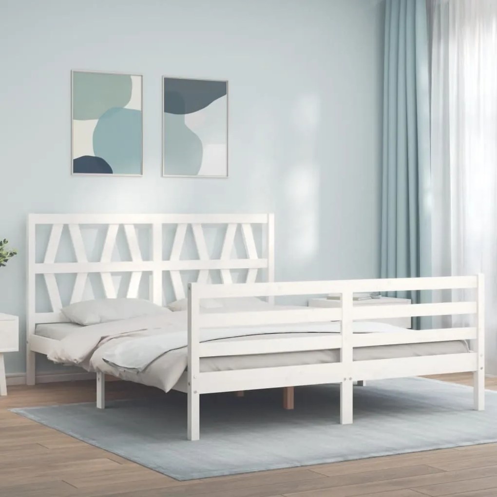 vidaXL Estrutura de cama com cabeceira 160x200 cm madeira maciça