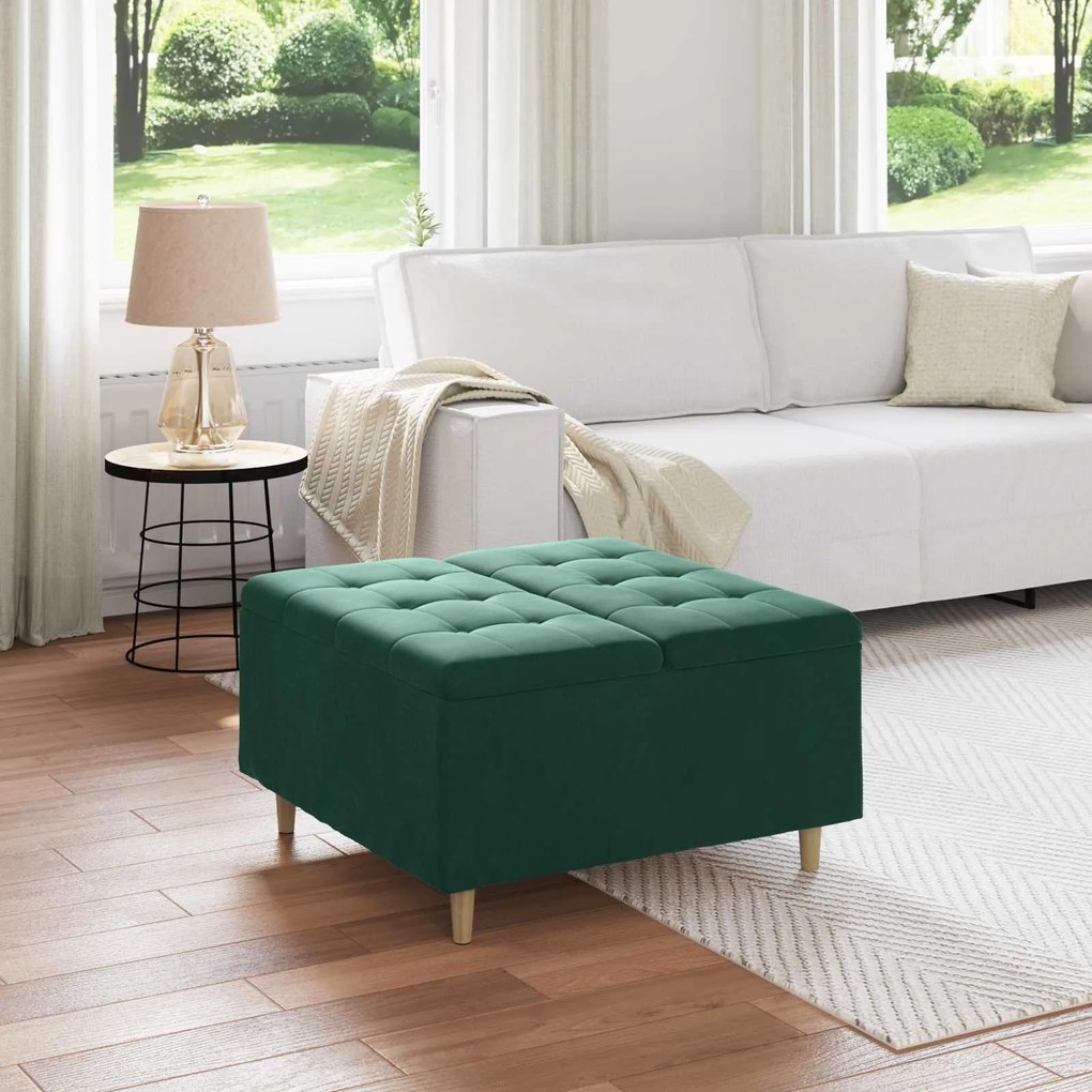 vidaXL Puff de armazenamento Verde Escuro 80 x 80 x 45 cm Veludo