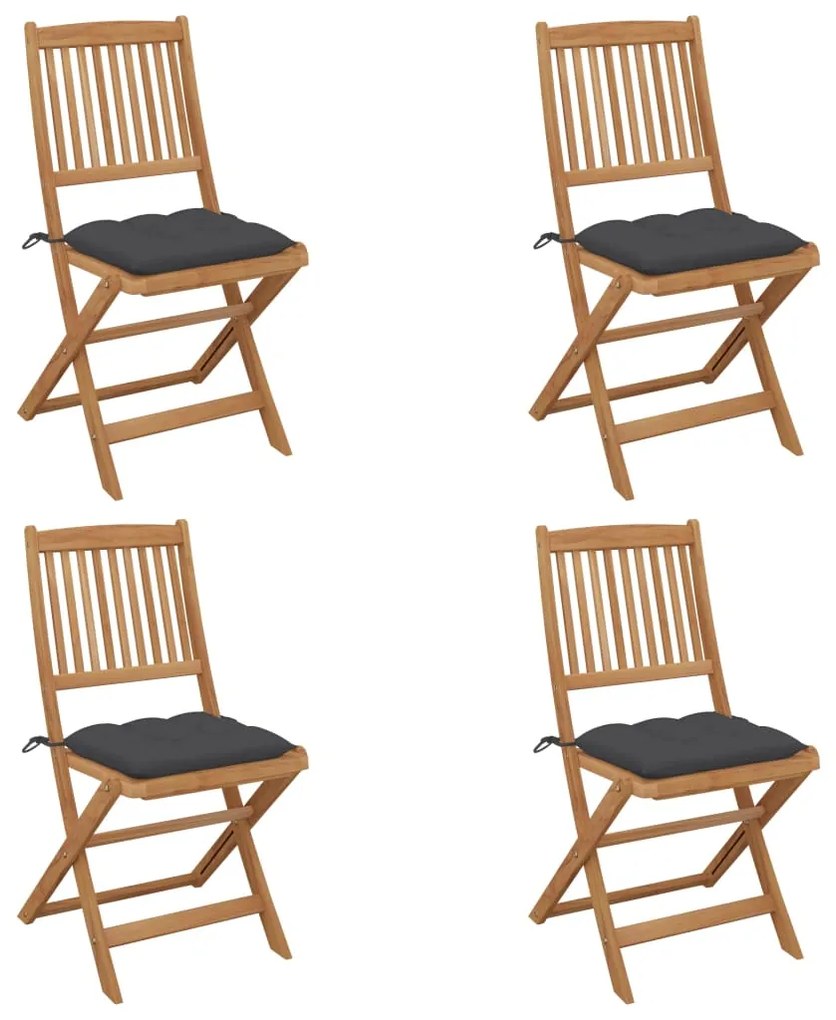 vidaXL Cadeiras de jardim dobráveis c/ almofadões 4 pcs acácia maciça