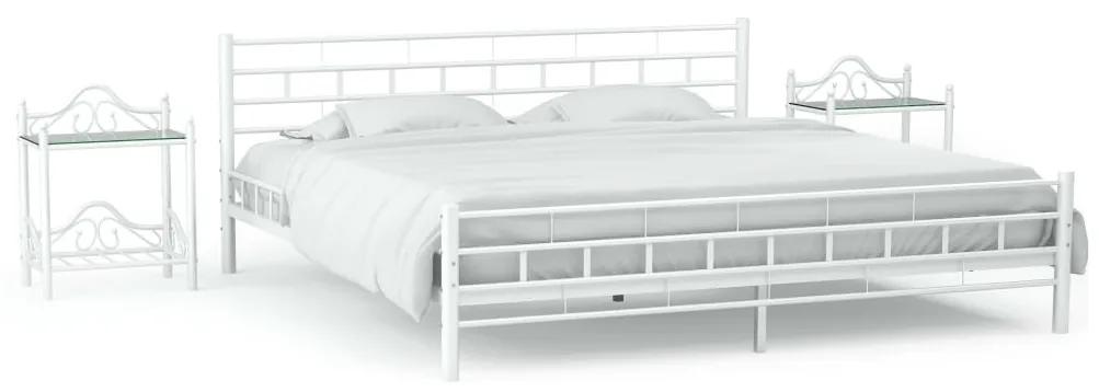 Estrutura cama c/ 2 mesas de cabeceira metal branco 180x200 cm