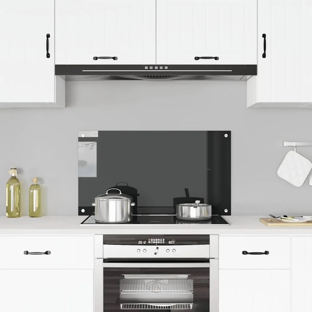 vidaXL Painel anti-salpicos de cozinha 90x50 cm vidro temperado preto