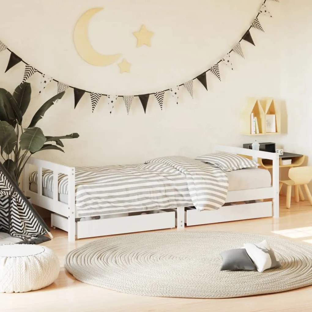 vidaXL Estrutura cama infantil c/ gavetas 90x190cm pinho maciço branco