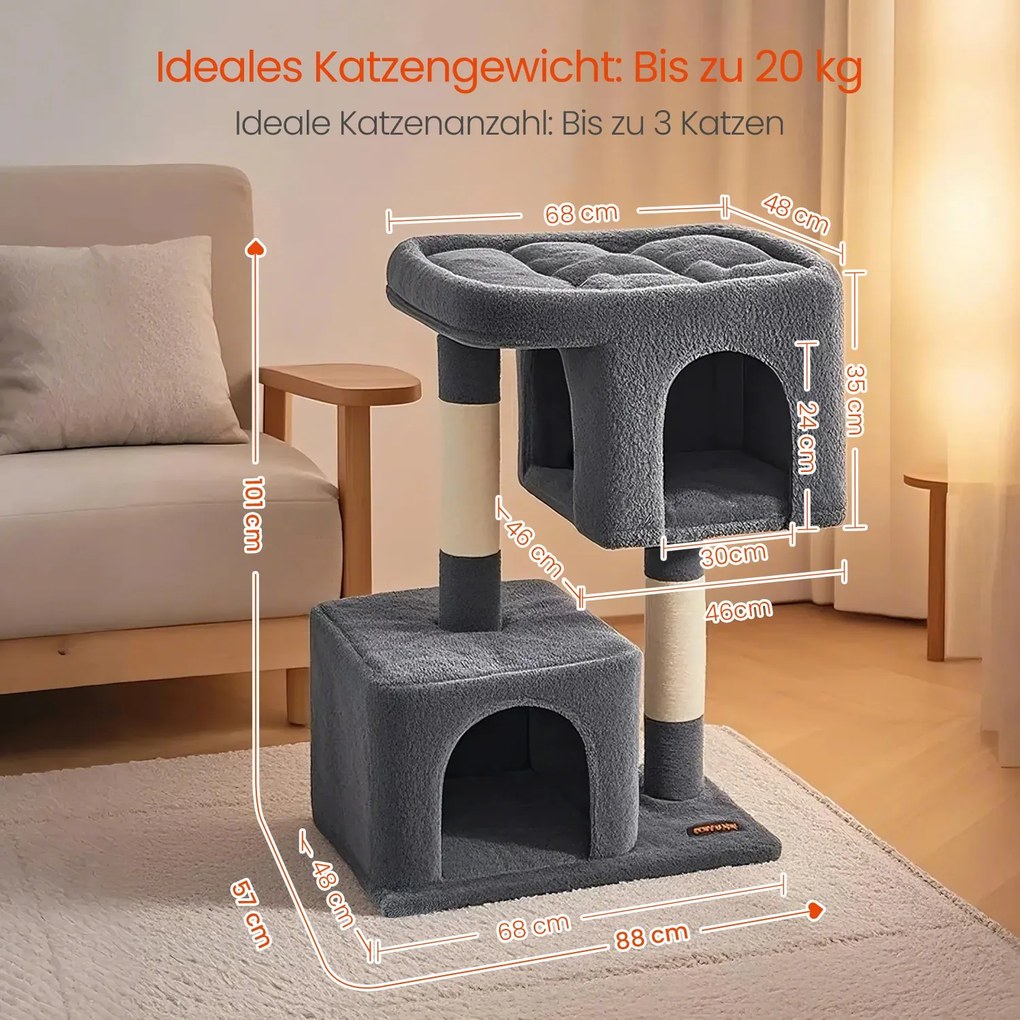 Arranhador com 2 cavernas 68 x 48 x 101 cm cinzento escuro